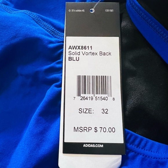 Adidas Solid Vortex-Back Sport Active One Piece Swimsuit Bright Blue Size 32/6. - Picture 9 of 9